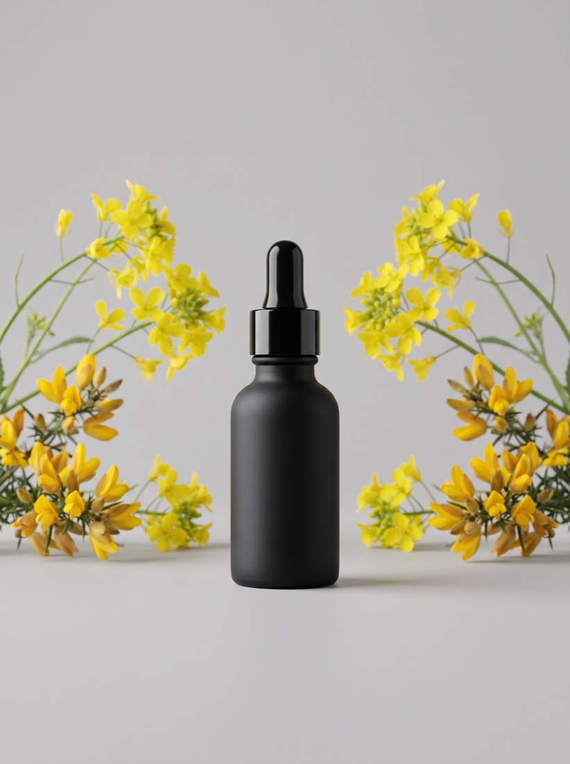 Frasco negro mate de Ánimo con flores amarillas